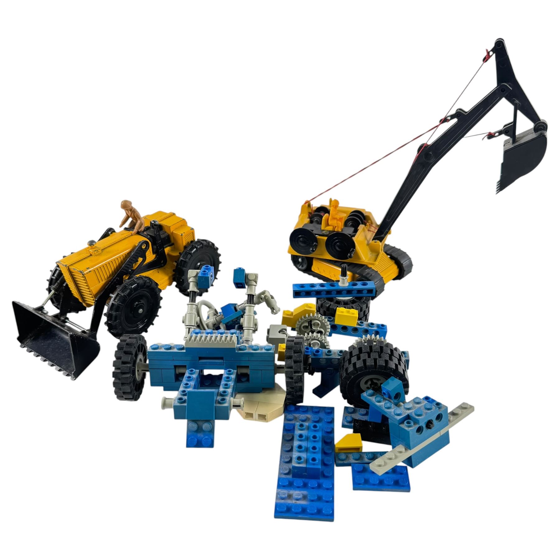 Collection of diecast dumper trucks, lorries, cement mixer, etc including Tonka and Britains examples, together with Britains Deetail soldiers and military vehicles, including SWB Land Rover and Kettenkrad