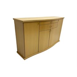 Skovby - light oak sideboard, serpentine top, four drawers over double cupboard flanked by two single cupboards