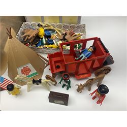 Collection of Playmobile Cowboys and Indians plastic figures, teepees, covered wagon etc