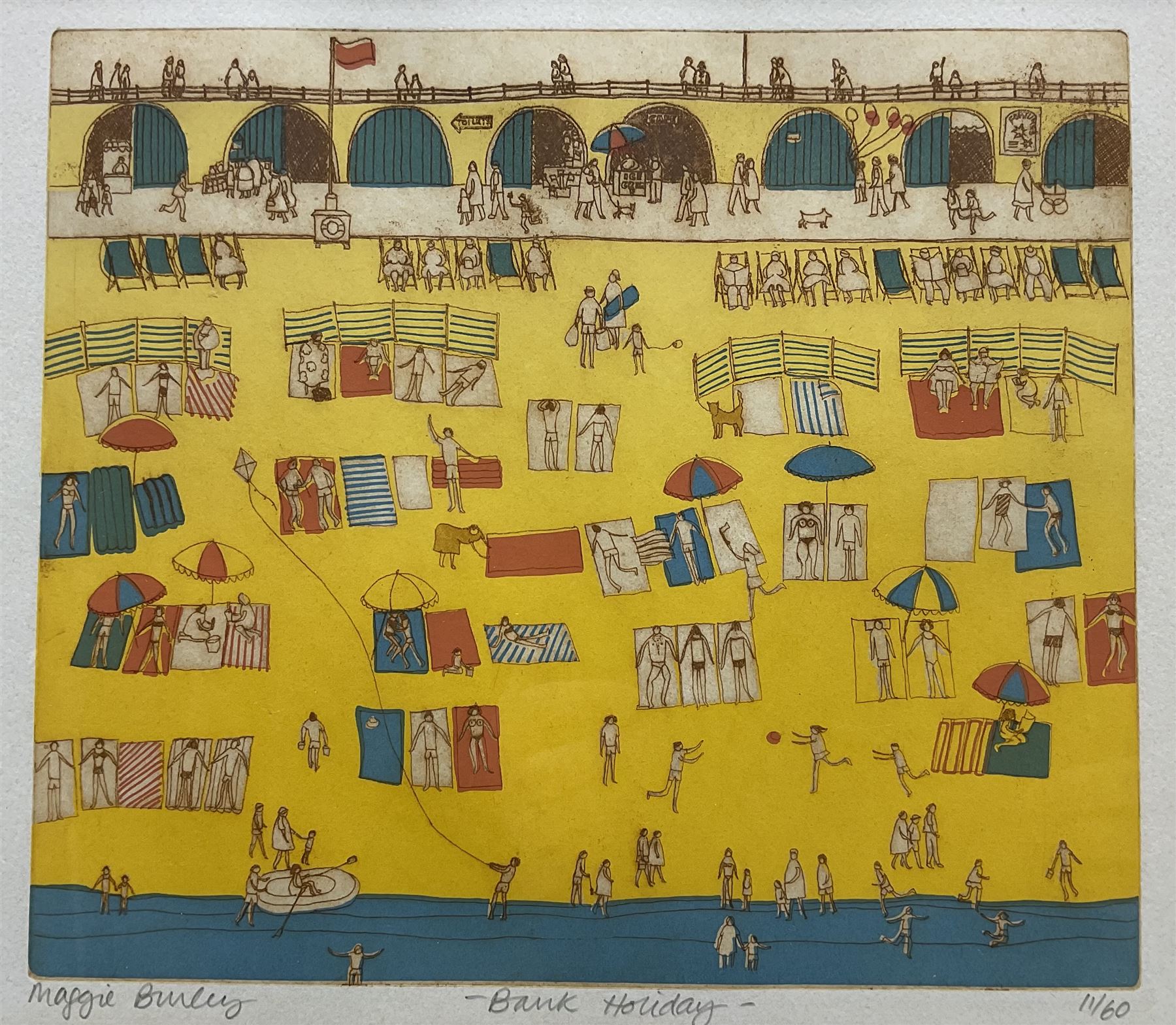 Maggie Burley (British Contemporary): 'Bank Holiday', etching and aquatint signed titled and numbered 11/60 in pencil 22cm x 25cm