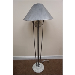  Pair painted lamp tables, out splay square supports (W54cm, H43cm, D38cm) a lamp table, single drawer and cupboard (W45cm, H76cm, D35cm) another lamp table and a standard lamp (5)  