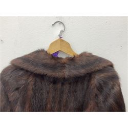 Lady's three-quarter length fur coat, probably musquash, with lining, and fur accessories