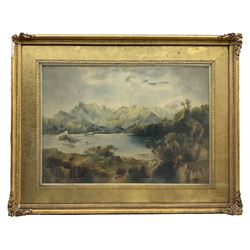 English School (19th century): Highland Landscape with Stag,  watercolour unsigned 50cm x 70cm