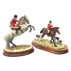 A limited edition Border Fine Arts figure, Spirited, Grey, model no B1085A by Anne Wall, 82/500, on wooden base, figure H25cm, with accompanying certificate, together with a limited edition Border Fine Arts figure, Hunting Scene, by Anne Wall, 400/950, on wooden base, figure L28cm. 