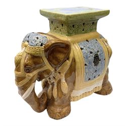 Oriental glazed ceramic elephant garden seat, H41cm