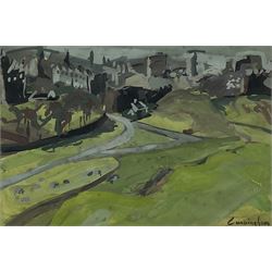 Attrib. John Cunningham (Scottish 1927-2000): Holyrood Park Edinburgh, gouache signed 31cm x 46cm