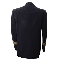German World War II Kreigsmarine navy blue jacket by Ernst Brendler, Hamburg, with ribbon band, National Emblem and  anchor brass buttons