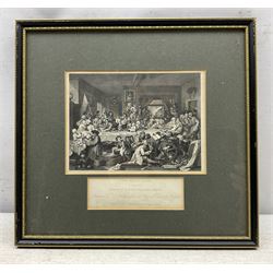 After William Hogarth (British 1697-1794): 'Beer Street and Gin Lane' and 'The Election', three 19th century engravings max 16cm x 14cm (3)