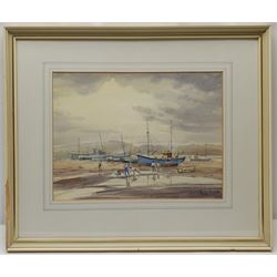 Rowland De Winton Aldridge (British 1906-1997): 'Low Tide Evening', watercolour signed and dated 1974, titled verso 26cm x 35cm
Provenance: exh. The Mall Galleries, Carlton House Terrace, London, label verso