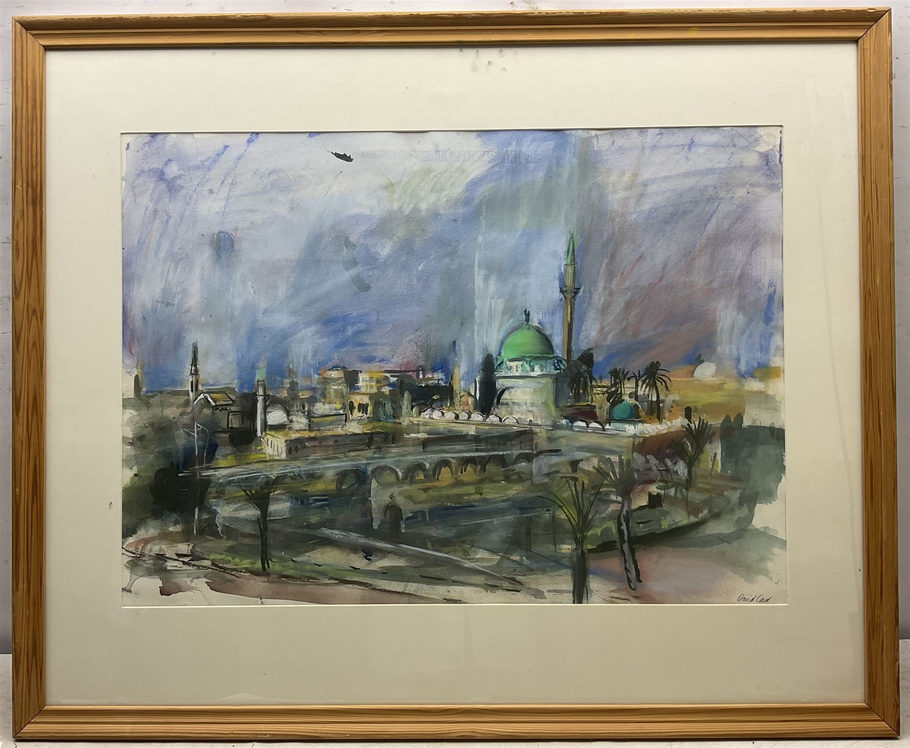 David James Carr (Northern British 1944-2009): Continental Bridge and Temple, watercolour and oil pastel on paper signed 54cm x 75.5cm 