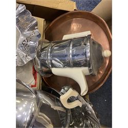 Heatmaster teapot with ceramic insert, together with a Thermos hot water jug, a collection of other plated items and collectors plates 