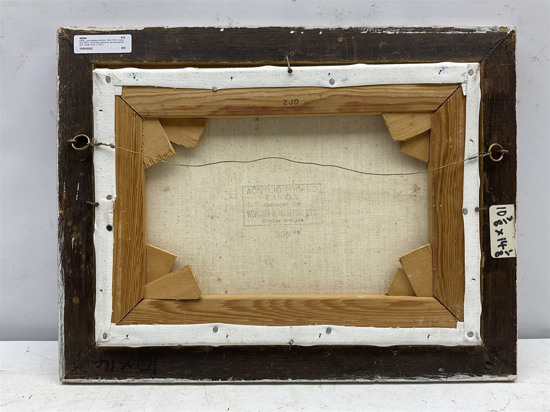 Attrib. John Banting (British 1902-1972): Vase and Plant, oil over pencil on canvas signed with initials 24cm x 34cm