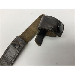 German Hitler Youth dagger the 14cm steel blade by Eickhorn Solingen inscribed Blut und Ehre and marked RZM M 7/66, chequered black grip with inset enamel diamond shaped insignia; in steel scabbard with leather frog L27cm overall