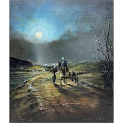 K Sato (Japanese 20th century): 'End of Day', oil on canvas signed and titled 52cm 44cm 
Provenance: purchased by Andrew D Sakellariou, Yokohama Xmas 1956, inscribed on stretcher