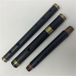 Irish three-piece hardwood flute with brass mounts; in fitted hard carrying case