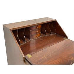 Reprodux - mahogany fall front bureau, fitted with four graduating drawers, on bracket feet