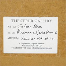 Sir Peter Blake (British 1932-): 'Madonna on a Venice Beach II', limited edition screenprint in colours signed and numbered 83/100 in pencil 39cm x 43cm
Provenance: The Stour Gallery, Eastway, London 