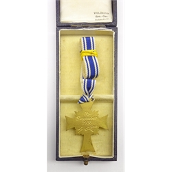 German Third Reich Mother's Cross in original case with ribbon, gilt issue, case marked Wilh. DeumerKom.-Ges.Ludenscheid