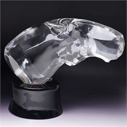 Loredano Rosin (Italian 1936-1992): Horse's Head, clear cut glass sculpture mounted on an ...