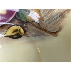 Aynsley Orchard gold pattern trio and vase, together with Edwardian Bone China plate, decorated with fruit, signed D. Wilson