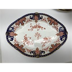 Early 20th century Royal Crown Derby Imari pattern dessert service, pattern no 2712, comprising two comports, twelve plates and shaped dish, all with printed marks beneath, date codes for 1918-19