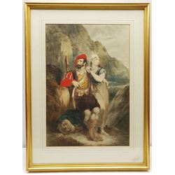Thomas Uwins (British 1782-1857): The Soldier and his Girl, pen ink and watercolour over pencil signed 46cm x 32cm