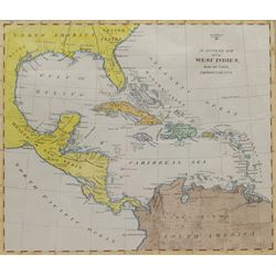 Robert Wilkinson (British fl.1768-1825): 'An Accurate Map Map of the West Indies from the Latest Improvements', early 19th century hand-coloured map 21.5cm x 24cm