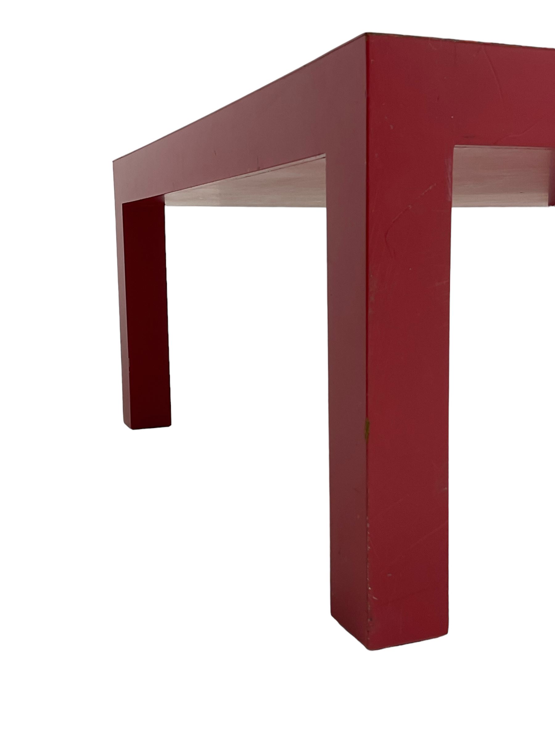 Heals - contemporary square coffee table, in pale red finish