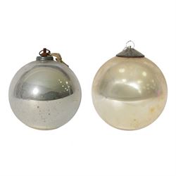 Two 19th century glass witches balls, D20cm