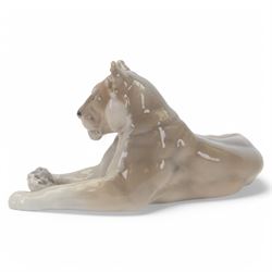 Royal Copenhagen recumbent lioness, no.804, with printed marks beneath H16cm