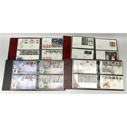 Queen Elizabeth II First Day Covers, mostly with printed addresses and many with special postmarks, housed in four ring binder folders