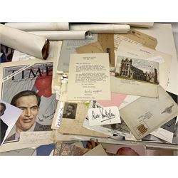 Over five-hundred and fifty autographs and signatures on cards, letters, posters, a book, photographs etc including Jefferson Davis, Lyndon B. Johnson, Orson Welles, Mary Pickford, Mickey Rooney, Peter O'Toole, Julie Andrews, Debbie Reynolds, Diana Dors, Alain Delon, Christiaan Barnard, Monica Lewinsky, Clifford Bax, Dom Mintoff, Pierre Trudeau, Margaret Truman, Marie Stopes, Havelock Ellis, Alfred Piccaver, Elisabeth Schumann, James Doolittle, Will Hays, Jesse Lasky, Billie Whitelaw, Megan Lloyd George, Leni Riefenstahl, Princess Anne & Captain Mark Phillips, Princess Alexandra of Kent & Angus Ogilvy, Prince & Princess Michael of Kent, Laurence Olivier, Leslie Caron, Lillian Hellman, Roddy Doyle, Max Mosley, Charlton Heston, Jerry Lewis, Jeremy Brett, Tallulah Bankhead, Russell Braddon, Marc Chagall, Roy Jenkins, Beatrice Webb, Olave Baden-Powell, Samuel Hoare, Leslie Hore-Belisha, Amelita Galli-Curci, Joan Miro, Tony Blair, Beryl Cook, Giles etc