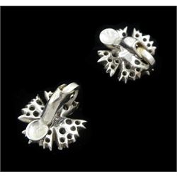 Silver synthetic sapphire and white paste stone set flower necklace, brooch and matching pair of earrings, stamped sterling