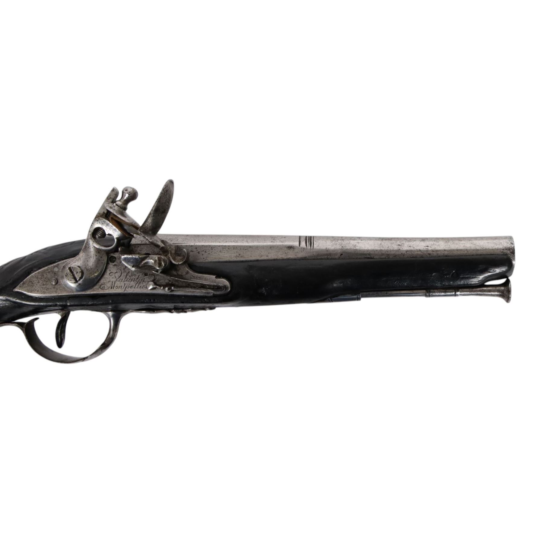 Flintlock pistol, with lock stamped Valantin Montpettice', with steel ram rod, with steal butt plate, overall L32cm