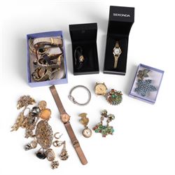 Collection of wristwatches and costume jewellery, including gold filled Bulova, Raymond Weil etc