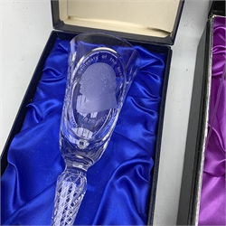 Edinburgh Crystal cased set of six port glasses together with a Webb Corbett Winston S. Churchill Commemorative Toasting Goblet, cased (2)