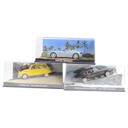 Thirteen Eaglemoss/Fabbri James Bond 007 diecast cars, including Lotus Esprit, Toyota 2000GT, Jaguar XKR, Aston Martin DBS, etc, all in plastic display boxes