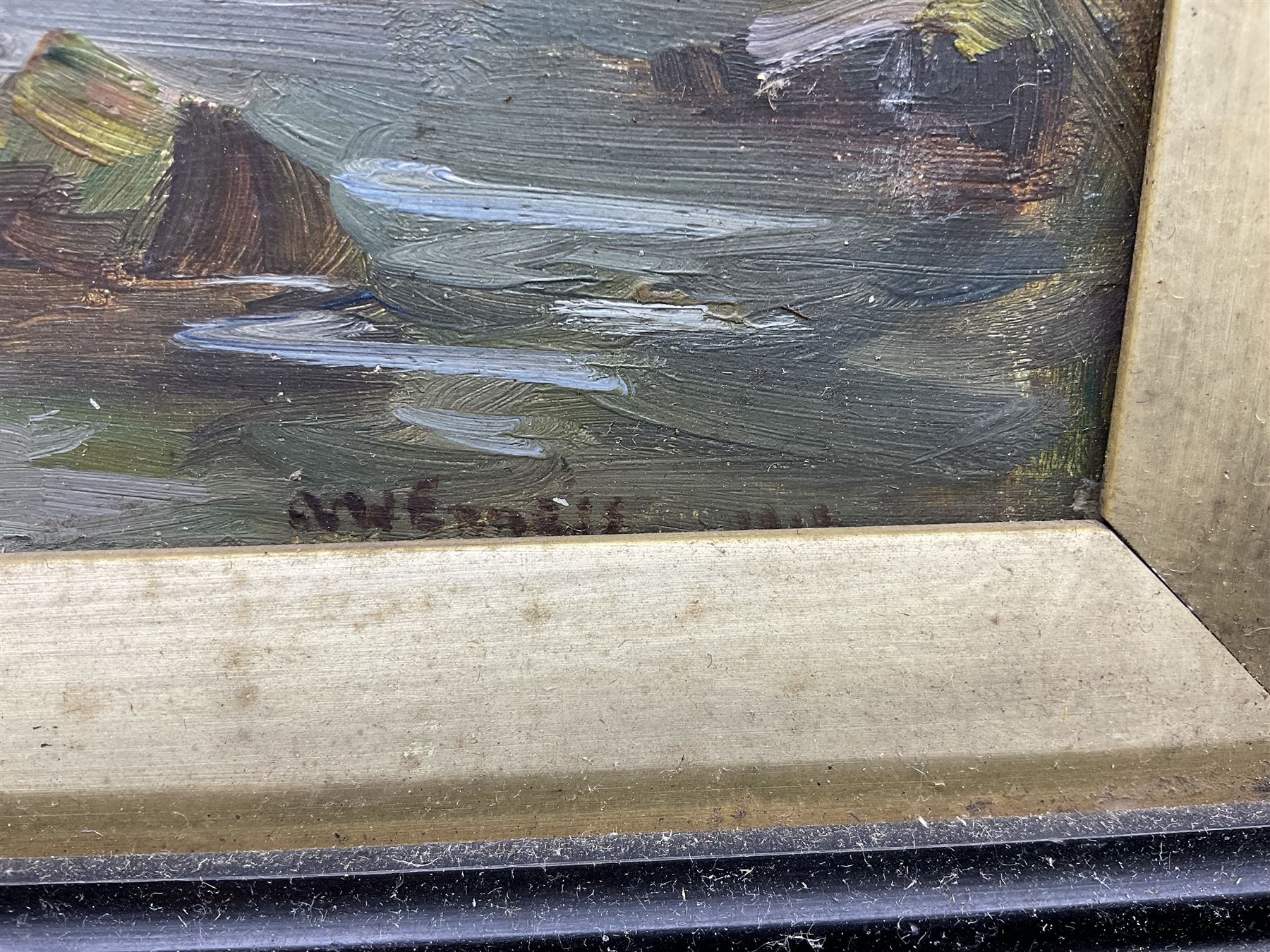 Augustus William Enness (British 1876-1948): Highland River, oil on panel signed 24cm x 34cm