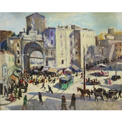 Dino Martens (Italian 1894-1970): 'Porta Capuana Napoli', oil on panel signed, titled verso 37cm x 45cm
Notes: Martens is better known as the 'Oriente' glass designer for Aureliano Toso

