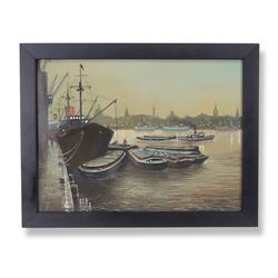 Steven Scholes (Northern British 1952-): 'Hay's Wharf - River Thames - London 1962', oil on canvas signed, titled verso 29cm x 39cm