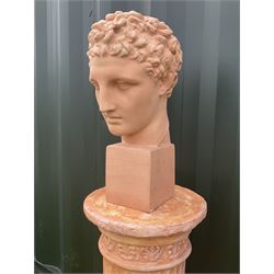 Bust on pedestal, plaster, female portrait  - THIS LOT IS TO BE COLLECTED BY APPOINTMENT FROM DUGGLEBY STORAGE, GREAT HILL, EASTFIELD, SCARBOROUGH, YO11 3TX