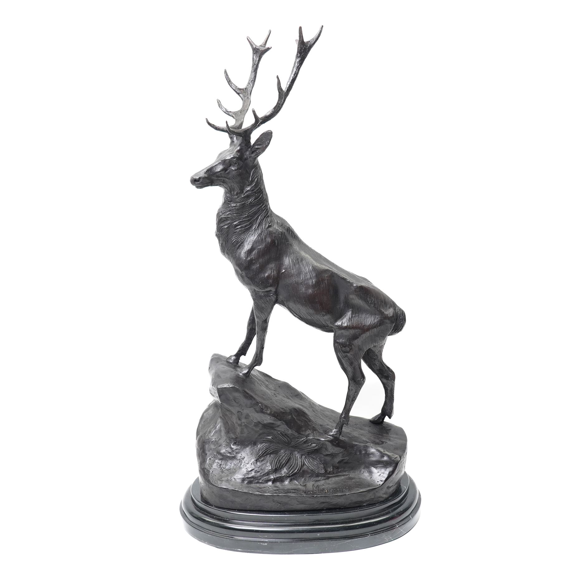After Moignier - Pair of large bronze stags on marble bases H71cm