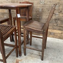 Alexander Rose circular high hardwood garden table, and four stools