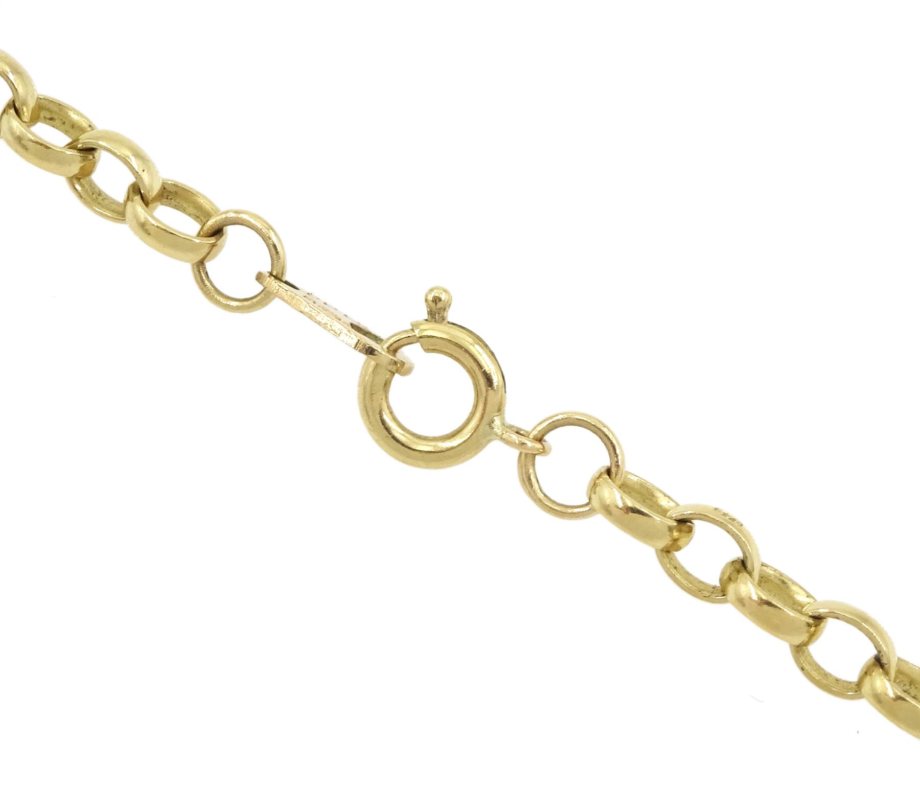 18ct gold Egyptian hieroglyphs pendant, on 9ct gold cable link chain necklace