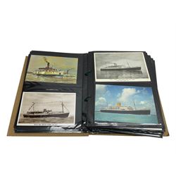 Album of Victorian and later Postcards, including WWII silk embroidered postcards, various ships, cartoons etc 