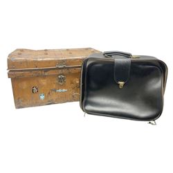 Painted metal travelling trunk and a black case