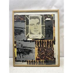 Joe Tilson (British 1928-2023): 'Jan Palach: Suicide by Fire', screenprint and collage 66cm x 53cm