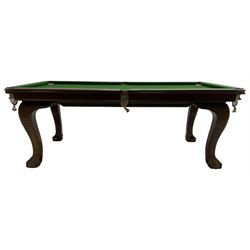 Riley - early 20th century mahogany snooker dining table, slate bed snooker table with dining leaves, on cabriole supports with ball and claw feet; together with accessories 
