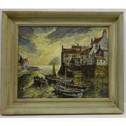 Fishing Boats in Staithes Harbour, 20th century oil on canvas board unsigned 39.5cm x 49.5cm  