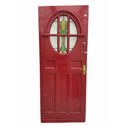 1930’s painted exterior door, with oval segmented stained glass panel